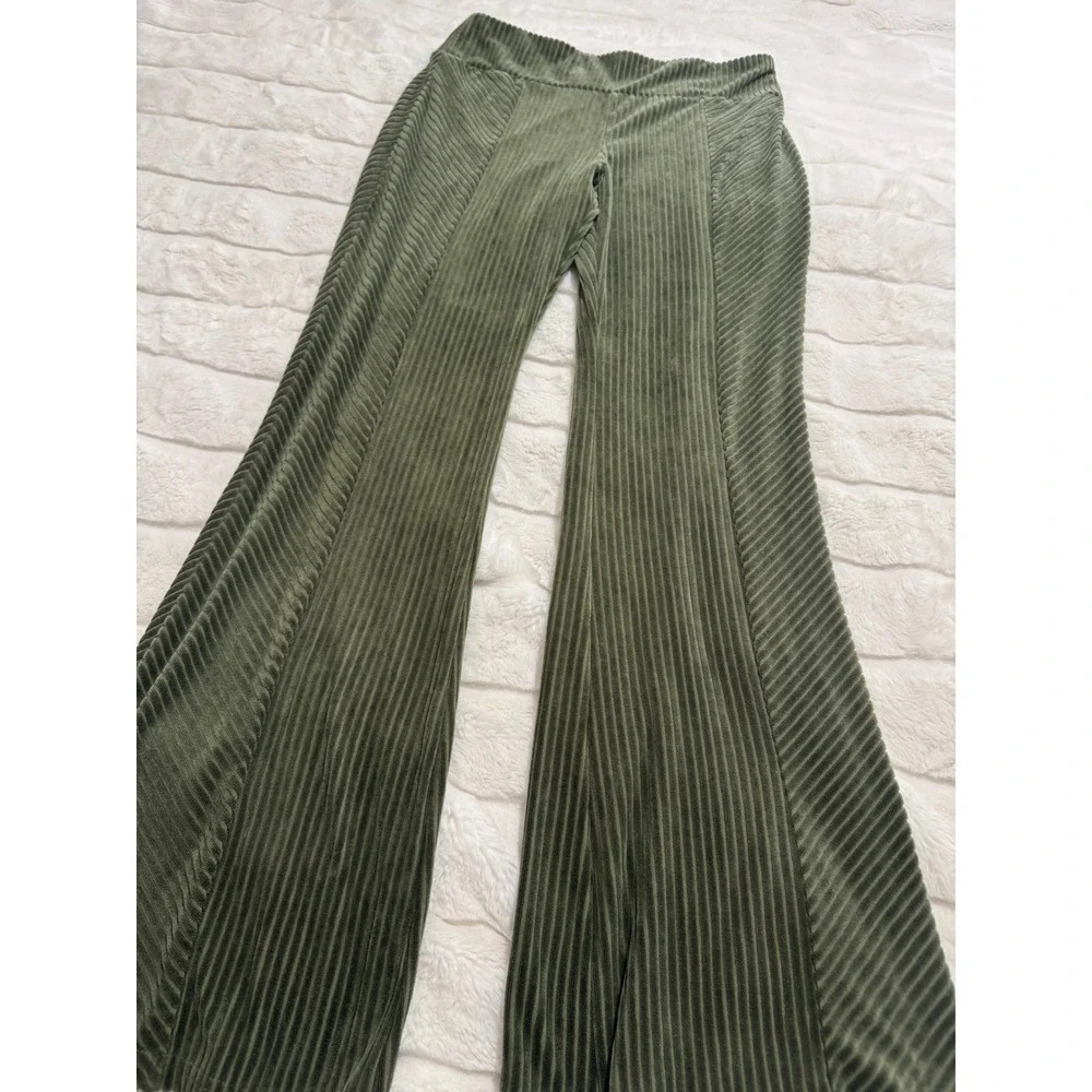 No Boundaries Ribbed Velvet Flare Pants Green Pull On Stretch Boho Y2K Large